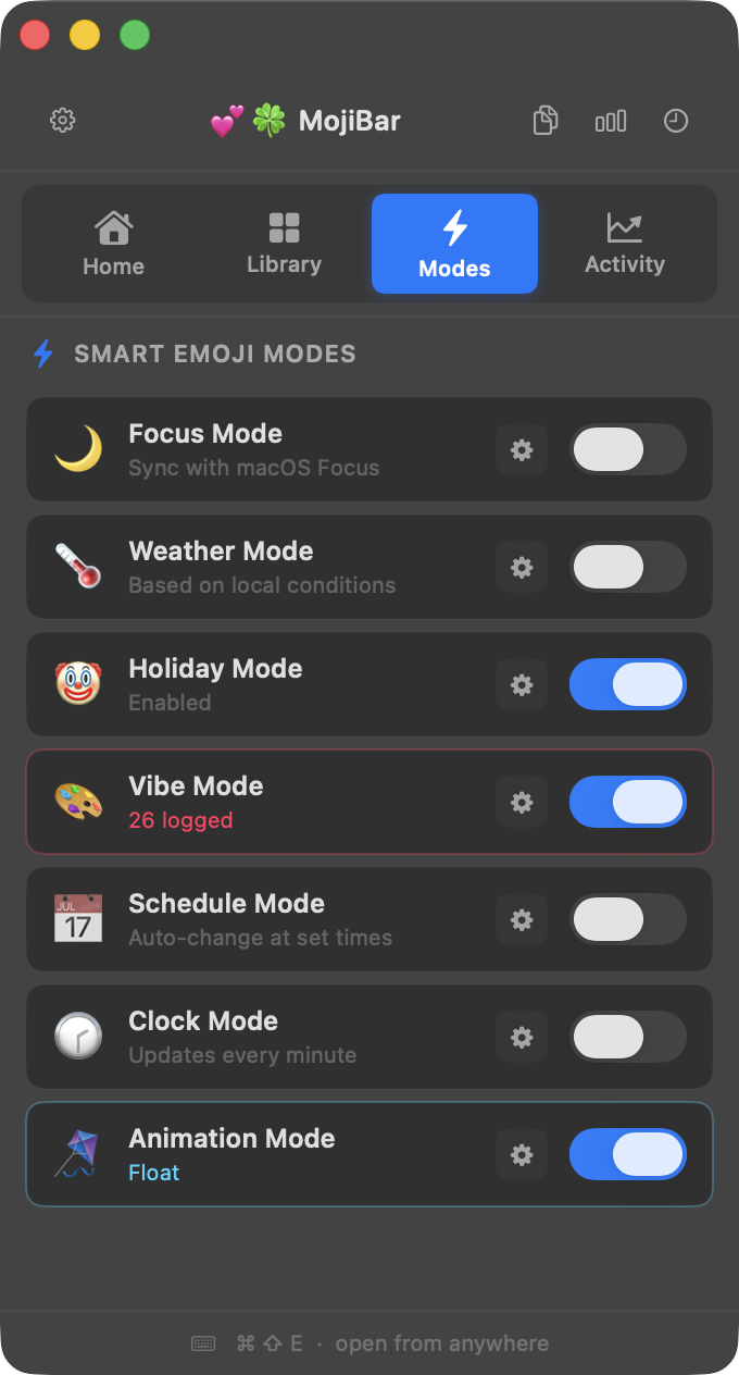 MojiBar Modes Tab